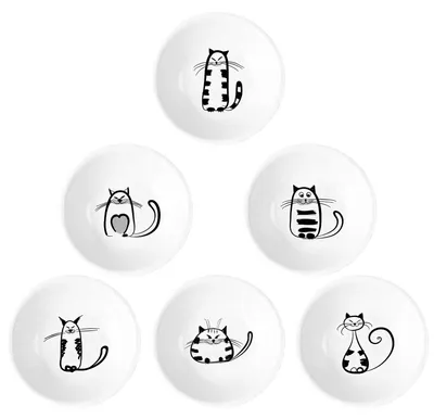 6er-Set Keramikschalen mit Katzenmotiven, 7,3 cm