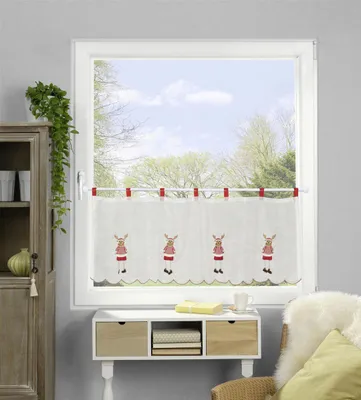 Produktbild von Cafehaus mit Schlaufen Elch Scheibengardine Weihnachten Rentier BxH 120x45cm