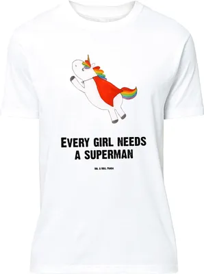 Produktbild von Mr. & Mrs. Panda Größe XL T-Shirt Einhorn Super - Weiß - Geschenk, Held, Tshirt, mit Spruch, Superheld, Shirt, Einhörner, Freundin, Unicorn