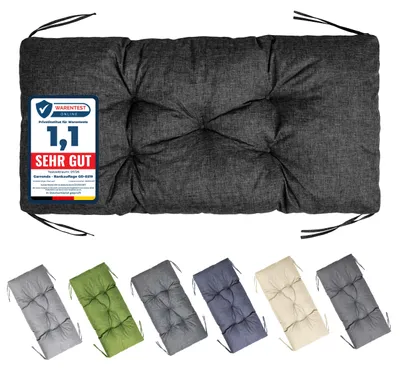 Produktbild von Garronda Bankauflage 100x50 cm ca. 10 cm dick Sitzkissen Outdoor für Gartenbank und Hollywoodschaukel Polster Auflage für Sitzbank wasserabweisend UV-beständig mit Bändern GD-0219 Schwarz