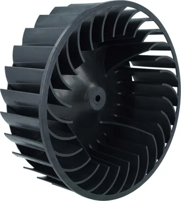 A black turbine fan wheel for a dryer, shown in isolation against a white background.