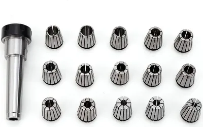A set of collets and a holder for a milling machine or lathe.