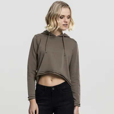 Produktbild von Urban Classics Damen Hoodie Ladies Cropped Terry Hoody Army Green-L
