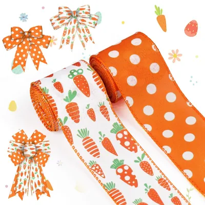 Osterband 2er-Pack, 6,3 cm breit, 4,5 m, orange gepunktet