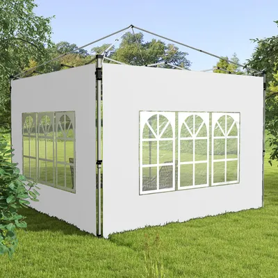 Produktbild von Pavillon Seitenteile 3x3/3x4 m, 2er-Set Seitenwände mit Fenster, wasserdicht, Oxford-Stoff, Weiß | 295x195 cm | 0,9 kg