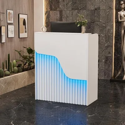Obrázek produktu pro Pult recepce s LED osvětlením. Malý recepční pult. Moderní recepční nábytek. Recepční stůl. Kompaktní pult pro salon, obchod, hotel, kancelář