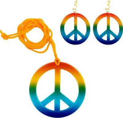 Produktbild von Oblique Unique Hippie Peace Kette + Ohrringe 70er Jahre Flower Power Accessoire Set Fasching Karneval Motto Party