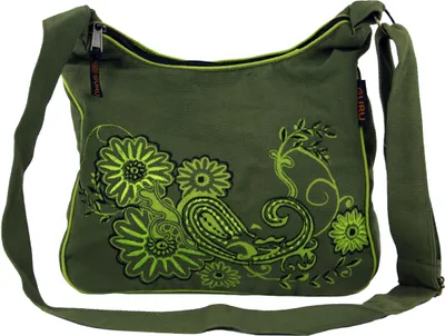 Produktbild von Schultertasche, Hippie Tasche, Goa Tasche - Grün, Uni - Erwachsene, Baumwolle, 23*28*12 cm, Alternative Umhängetasche, Handtasche aus Stoff