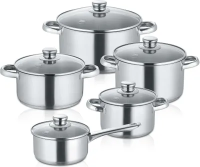 Produktbild von Kochtopfset 5-teilig cm, Edelstahl, poliert - New Roma