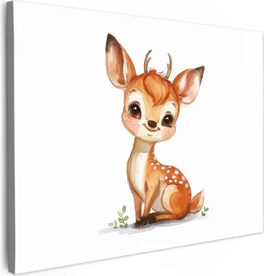 Produktbild von Leinwand Bilder 80x60 cm - Kinder Tiere - Hirsche, Bilder, Wanddeko, Wandbilder Wohnzimmer