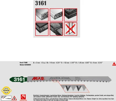 Produktbild von MPS CV-Stichsägeblatt geschliffen, radialverzahnt Gesamtlänge 132/verzahnte Länge 110mm, Zahnteilung 2,0mm