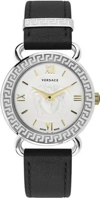 Produktbild von Versace VEPU00220 Medusa weiss silber schwarz Leder Armband Uhr Damen NEU