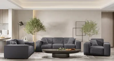 Produktbild von Sofaset Designersofa CESINA 3-2-1 in Stoff Ascot Bukla Grafit