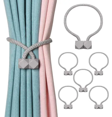 6 magnetische Gardinenhalter mit Kordel, dekorativ, grau