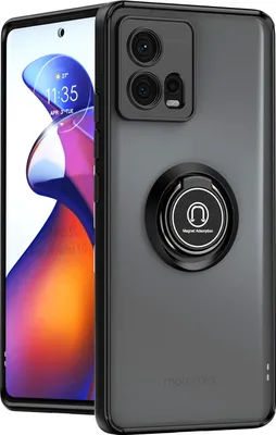 Immagine prodotto di Custodia per Motorola Edge 30 Fusion in TPU traslucido opaco con supporto ad anello e supporto Nero