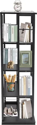 Zdjęcie produktu dla Regały na książki 4-poziomowy regał obrotowy 360° 40*40*134cm stojący na podłodze, czarny