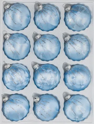 Produktbild von 12 tlg. Glas-Weihnachtskugeln Set in Ice Blau Silber Regen