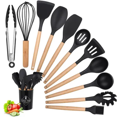 Productafbeelding van Keukenaccessoires set, 12-delig, siliconen en hout, BPA-vrij, hittebestendig, antiaanbak