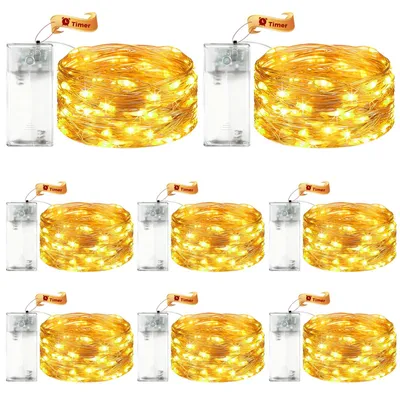 LED-Lichterkette 8er-Set, 3 m, 30 LEDs, warmweiß, Timer, batteriebetrieben