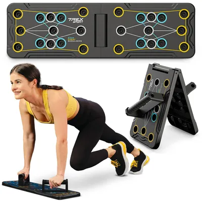 Produktbild von TREX SPORT Liegestützbrett TX-010PUB | Push-Up Board klappbar mit Griffen | Fitnessgerät für Brust, Trizeps, Schultern, Liegestützgriff bis 100 kg