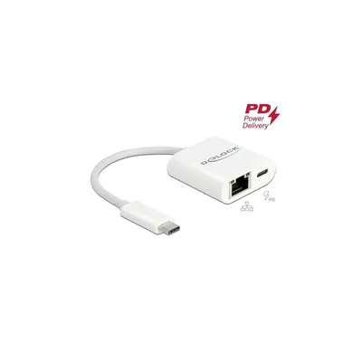 Produktbild von DeLOCK USB Type-C Adapter zu Gigabit LAN 10/100/1000 Mbps mit Power Delivery Anschluss weiß, Kabelgebunden, USB Typ-C, Ethernet, 5000 Mbit/s, Weiß