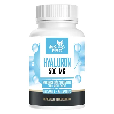 Produktbild von Natural Pro | Hyaluron Kapseln hochdosiert 500mg | Klare Inhaltsstoffe