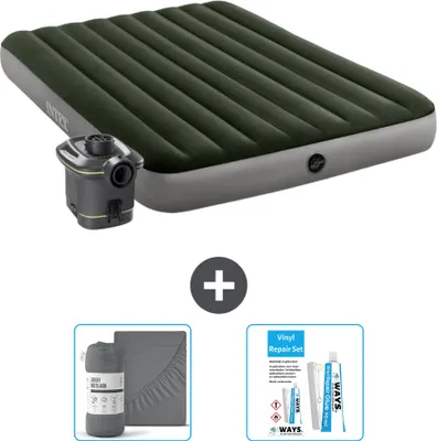 Produktbild von Intex Luftbett - 2 Personen - 152 x 203 x 25 cm - Grün - Inklusive Pumpe - Spannbettuch en Reperaturset