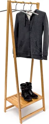 Produktbild von Relaxdays Kleiderständer Bambus, stabil, HxBxT:158,5x51,5x40,5cm, mit Ablage für Schuhe, Garderobenständer, natur