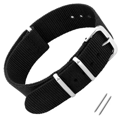 Immagine prodotto di TRANKIELO® - Cinturino in nylon per orologio, 18 mm – Cinturino di ricambio per uomo e donna – Nero con fibbia argentata