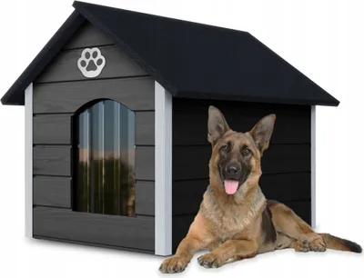 Image de Niche pour chien Outdoor Maison pour chien Cave pour chien Résistant aux intempéries Maison d'hiver 104x74x90 ; Noir