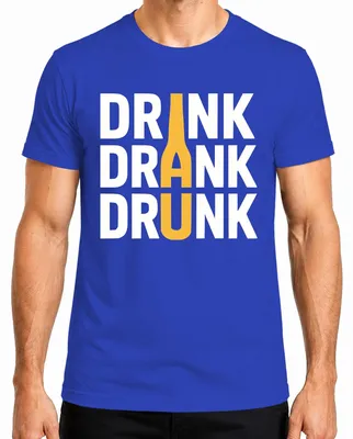 Imagen del producto de Camiseta para hombre, color azul, talla S. Diseño: "BEBER, BEBIÓ, BEBIDO", con motivos de botella de cerveza, fiesta, beber, bar, regalo, estilo retro