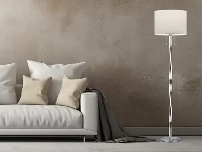 Produktbild von LED Stehlampe NANDOR mit Stoff Lampenschirm weiß und beleuchtetem Gestell