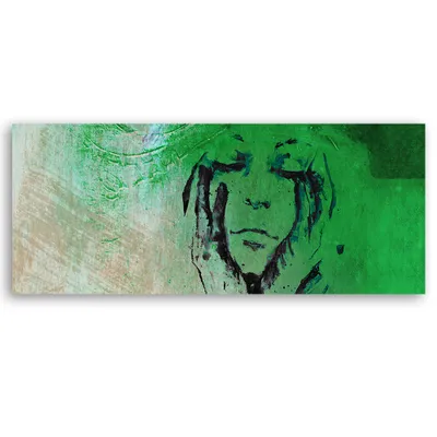 Produktbild von Leinwandbild Frauengesicht grüne Abstraktion 120x40 Feeby Grün bild für die wand bereit zum aufhängen