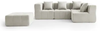 Immagine prodotto di MILYSOFA SOFABULOUS: divano angolare modulare a 4 posti con chaise longue, in raffinato tessuto bouclé color crema e beige