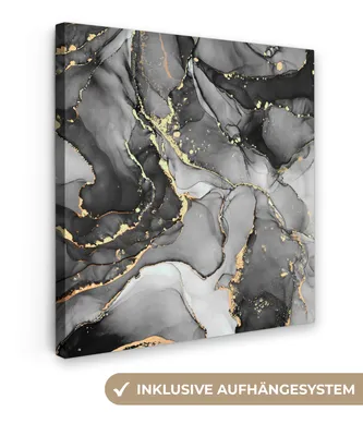 Produktbild von MuchoWow® - Leinwandbilder - Marmor - Schwarz - Gold - Grau, Wandbild, Wanddeko Bilder Wohnzimmer, 50x50 cm