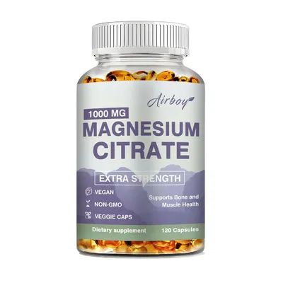 Image de Magnésium Citrate 1000mg (120 capsules) Complément alimentaire, Os, Digestion, Cerveau, Nerfs, Santé des os