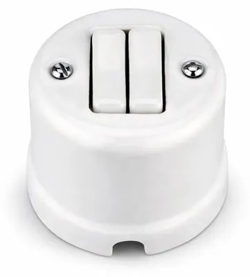 Productafbeelding van Opbouw porselein Retro dubbele knop, knop 2-voudig, All-in-One, serie QR1 wit