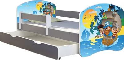Immagine prodotto di ACMA letto per ragazzi letto junior completo di rete a doghe e protezione anticaduta grigio 21 pirati 180x80 + rete