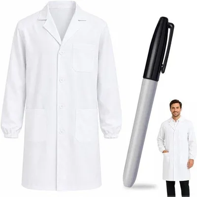 Productafbeelding van Labjas, doktersjas voor vrouwen en mannen, met laboratoriummarker, witte chemiejas, laboratoriumjas/doktersjas met