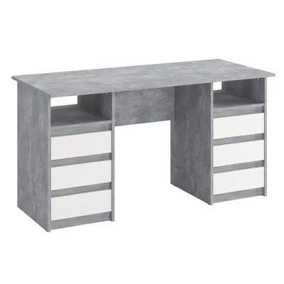 Produktbild von KOMTO Schreibtisch mit Schubladen - Oslo 140 x 60 x 74 cm Schreibtisch Bürotisch Computertisch Arbeitstisch Büro PC-Tisch Kinderschreibt Beton/White