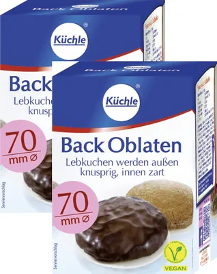 Produktbild von Küchle | runde Back Oblaten | 70mm Ø 36g je Packung | 2er Pack | Lebkuchen bleiben innen zart