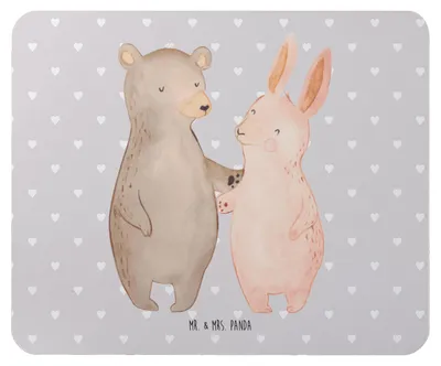 Produktbild von Mr. & Mrs. Panda Mauspad Bär und Hase Umarmen - Grau Pastell - Geschenk, laptop mousepad, BFF, Mouse Pad, Freundin, pc, mousematte, Freunde, für Immer