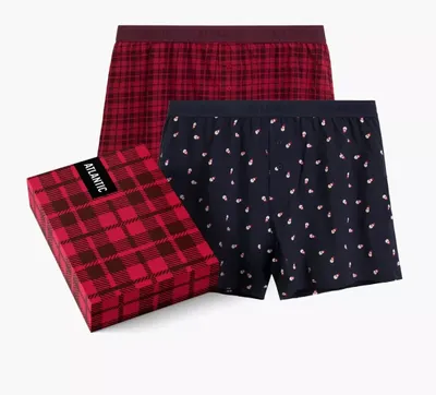 Produktbild von Boxershorts Atlantic 100% Baumwolle modischer Print Rot Marineblau L