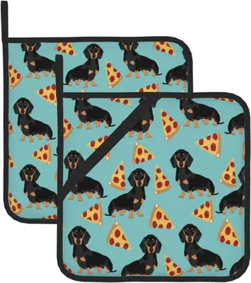 Produktbild von Topflappen, isolierter Topflappen, dick, hitzebeständig, zum Grillen, Kochen, Backen, 2 Stück,Dackel-Pizza-Hund