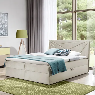 Produktbild von Boxspringbett Doppelbett TEO 3  - 180x200cm Bett mit Bonellmatratze, mit Bettkasten f r Bettw sche und Topper.  (Beige)