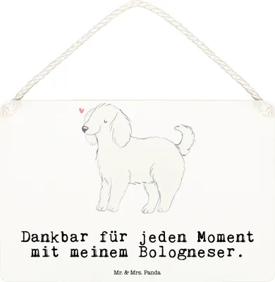 Produktbild von Mr. & Mrs. Panda Schild Bologneser Moment DIN A6 - Weiß - Geschenk, Türschild, kleine aufmerksamkeit, Holzschild, Wandbild Holz, holzbild