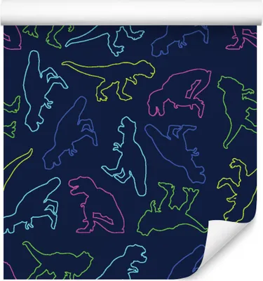 Zdjęcie produktu dla Tapeta w kolorowe dinozaury Dekoracja scienna jak z bajki idealna do pokoju dziecka 3D