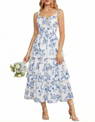 Produktbild von Scarlet Darkness Maxikleid für Damen, Blumenmuster, Sommer, Hochzeit, Gäste, ges