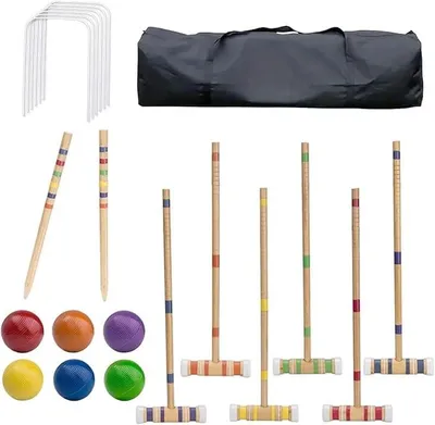 Imagen del producto de Juego de croquet para 6 jugadores, ideal para actividades familiares al aire libre, kit deportivo de madera portátil