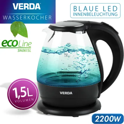 Produktbild von Wasserkocher Verda 1,5L 2200W Kalkfilter LED Beleuchtung Kabelloss Glas SN0615L